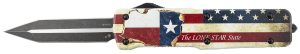 Templar Knife LZTX121 Premium Weighted Texan Large 3.55" OTF Dagger Plain Black Oxide Stonewashed D2 Steel Blade, 5.25" Red/White/Blue w/"The LONE STAR State" Aluminum Zinc Alloy Handle