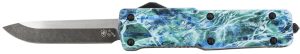 Templar Knife SZMOS321 Premium Weighted  Small 3" OTF Drop Point Plain Black Oxide Stonewashed D2 Steel Blade, 4.50" Mossy Oak Seafoam Aluminum Zinc Alloy Handle