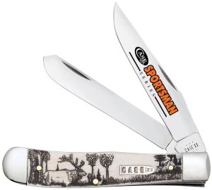 Case 81222 Trapper Sportsman Folding Clip Point/Spey Plain Mirror Polished Tru-Sharp SS Blade/Elk Embellished Natural Bone Handle