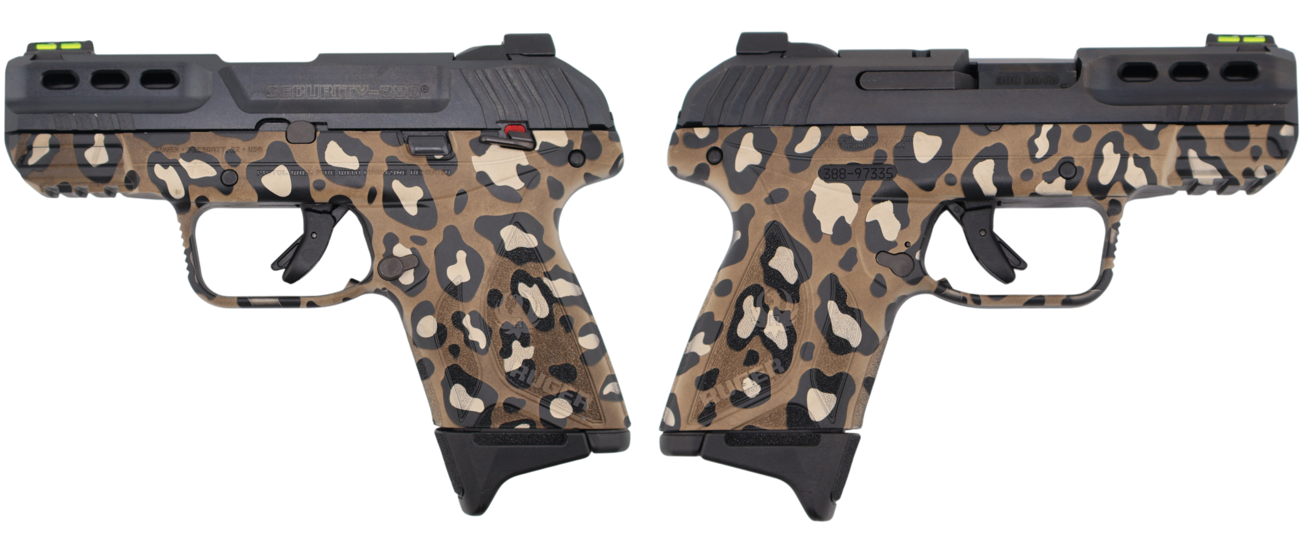 RUGER SECURITY 380ACP LEOPARD PRINT PSTL 3.42"BBL BLK 2-10RD MAGS